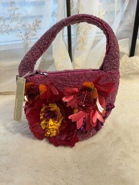 Made in India pink beaded floral mini shoulder bag